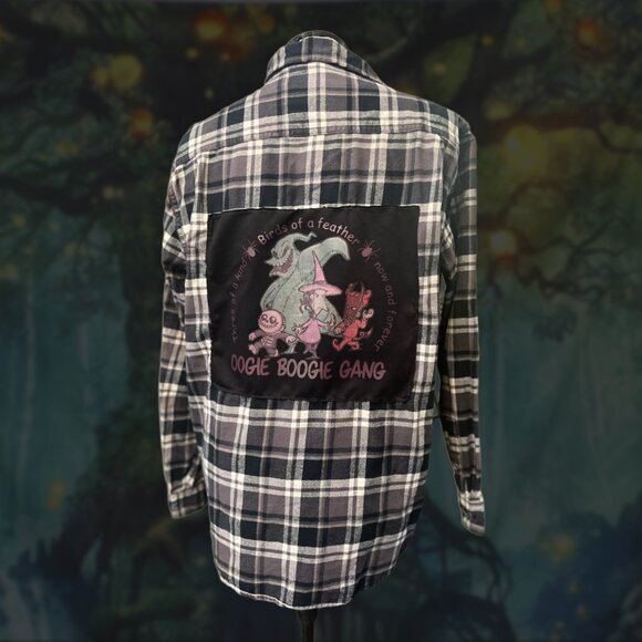 Nightmare Before Christmas Flannel Black and Grey Oversize sz L - Picture 3 of 4